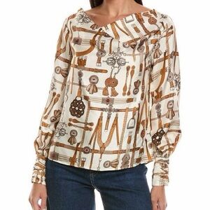 Tyler Boe Cream and Brown Patterned Blouse